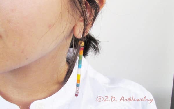 Long colourful enamel earrings