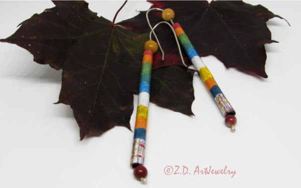 Long colourful enamel earrings