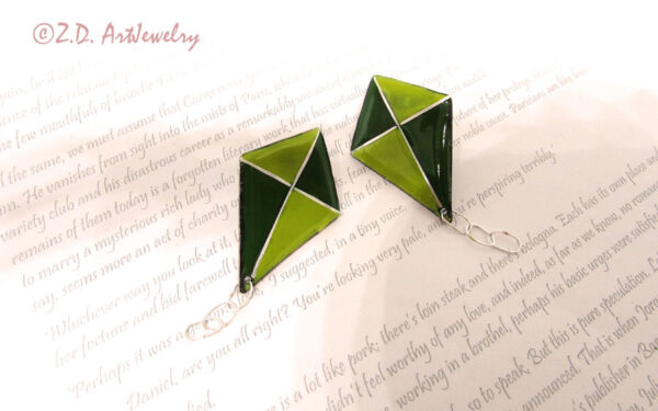 Green enamel kite earrings
