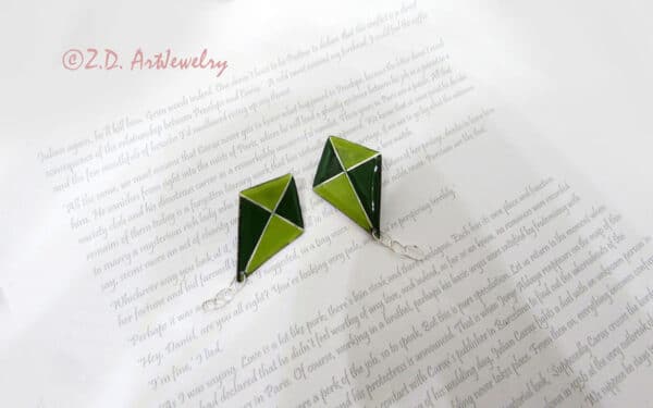 Green enamel kite earrings