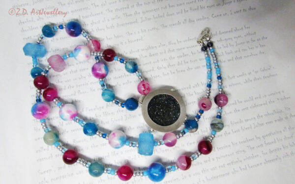 Blue pink hearts necklace